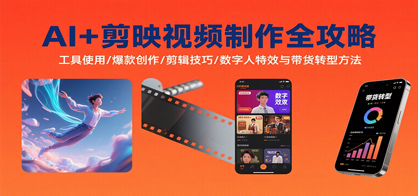 AI+剪映视频制作全攻略：工具使用/爆款创作/剪辑技巧/数字人特效与带货转型方法|云雀资源分享