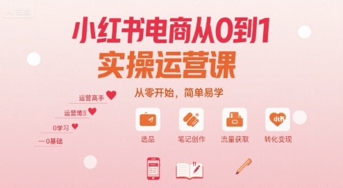 小红书电商从0到1实操运营课，从零开始，简单易学|云雀资源分享