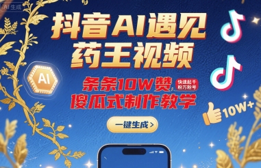 抖音AI遇见药王视频，条条10W赞，快速起千粉万粉号，傻瓜式制作教学|云雀资源分享
