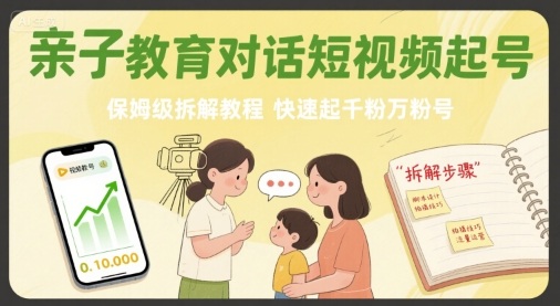 亲子教育对话短视频起号，保姆级拆解教程，快速起千粉万粉号|云雀资源分享
