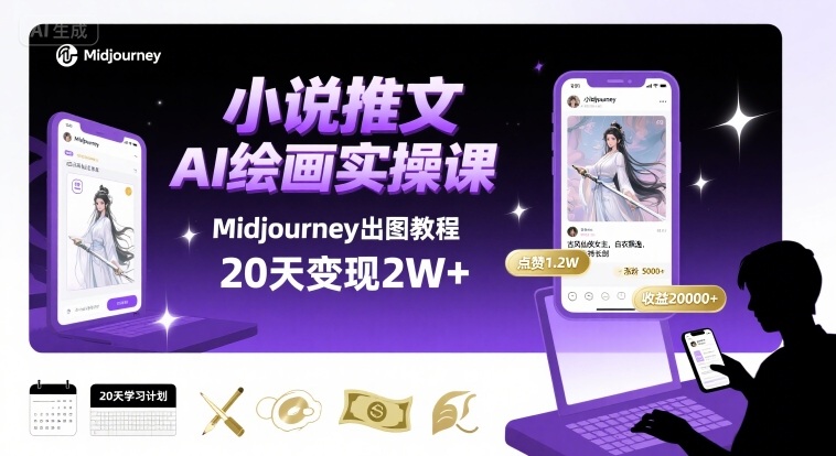 小说推文干货分享之AI绘画MJ出图实操课，用Midjourney做小说推文，20天挣2w|云雀资源分享