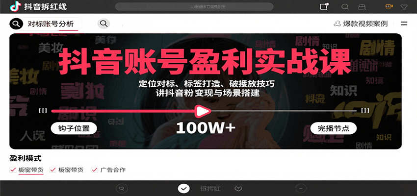 抖音账号盈利实战课，定位对标、标签打造、破播放技巧，讲涨粉变现与场景搭建|云雀资源分享