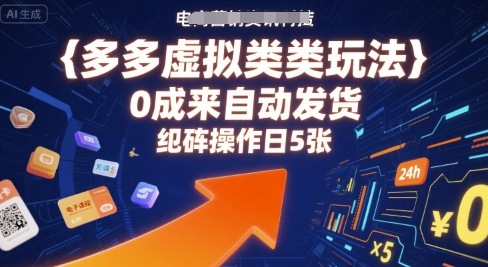 多多虚拟类目玩法，0成本全自动发货，矩阵操作日5张|云雀资源分享