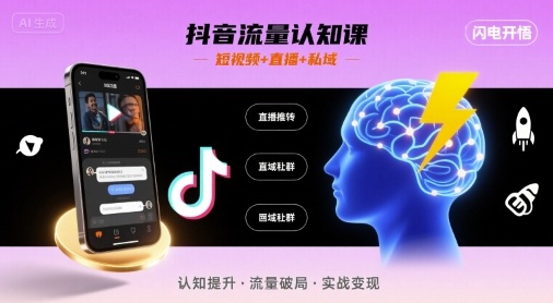 抖音流量认知课，短视频+直播+私域，认知提升，闪电开悟|云雀资源分享