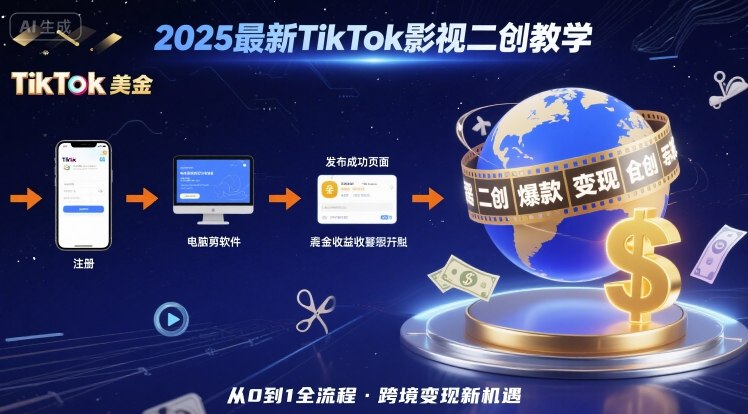 2025年最新TikTok影视二创教学，从注册到发布撸美金全流程，跨境变现新机遇|云雀资源分享