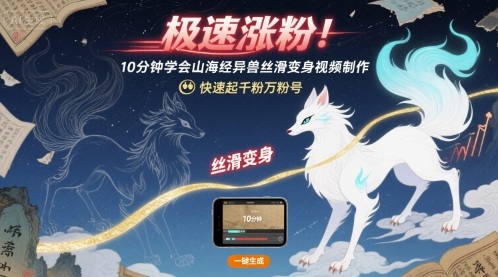 极速涨粉！10分钟学会山海经异兽丝滑变身视频制作，快速起千粉万粉号|云雀资源分享