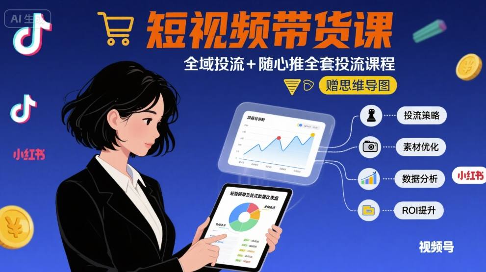 最新短视频带货课，全域投流+随心推全套投流课程+思维导图|云雀资源分享