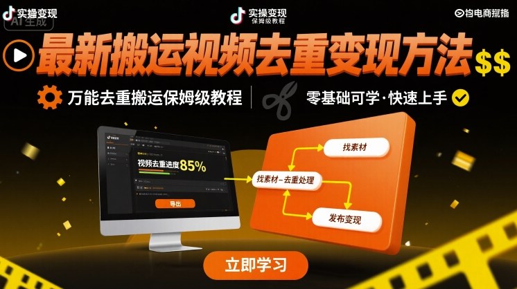 最新搬运视频去重变现方法，万能去重搬运保姆级教程|云雀资源分享