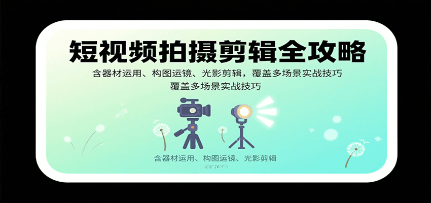 短视频拍摄剪辑全攻略：含器材运用、构图运镜、光影剪辑，覆盖多场景实战技巧|云雀资源分享