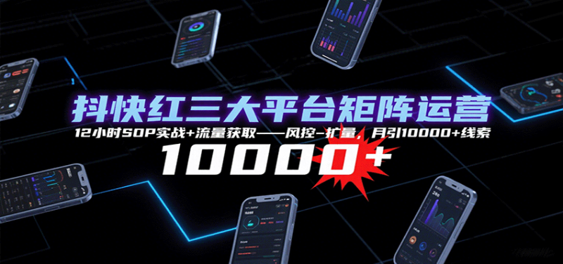 抖快红三大平台矩阵运营,12小时SOP实战+流量获取-风控-扩量,月引10000+线索|云雀资源分享