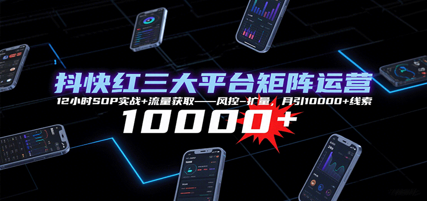 抖快红三大平台矩阵运营，12小时SOP实战+流量获取-风控-扩量，月引10000+线索|云雀资源分享