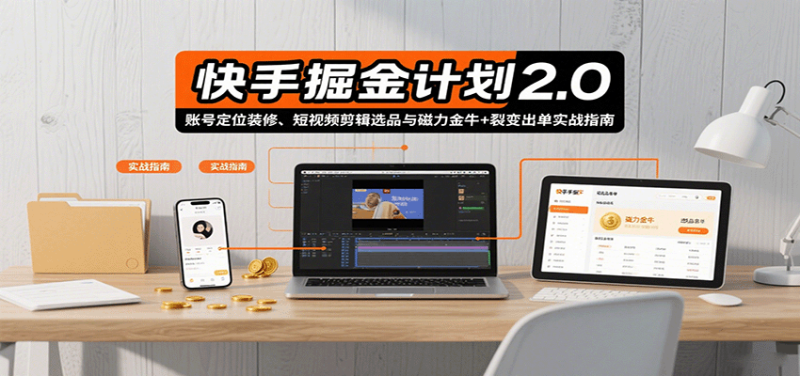 快手掘金计划2.0,账号定位装修、短视频剪辑选品与磁力金牛+裂变出单实战指南|云雀资源分享