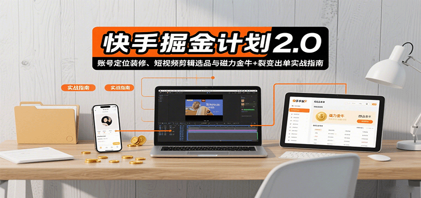 快手掘金计划2.0，账号定位装修、短视频剪辑选品与磁力金牛+裂变出单实战指南|云雀资源分享