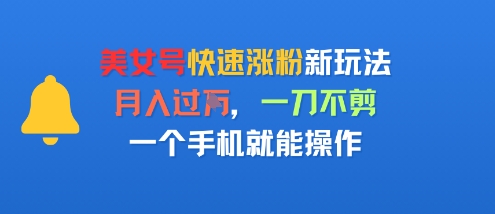 美女号快速涨粉新玩法，月入过W，一刀不剪，一个手机就能操作|云雀资源分享