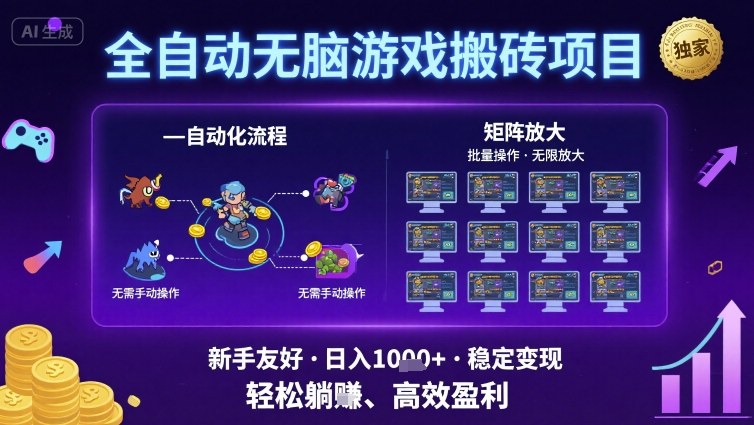 全自动无脑游戏搬砖项目，独家玩法，可批量矩阵无限放大，新手也能轻松日入1k+【揭秘】|云雀资源分享