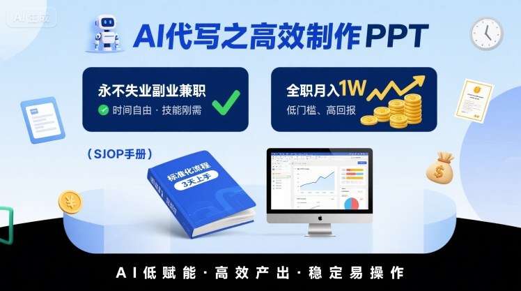 AI代写之高效制作PPT，永不失业副业兼职，全职月入1W【SOP手册】|云雀资源分享