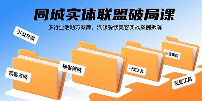 同城实体联盟破局课，多行业活动方案库，汽修餐饮美容实战案例拆解|云雀资源分享