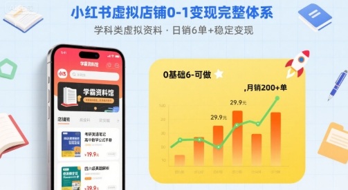 小红书虚拟店铺0-1变现完整体系：卖学科类虚拟资料，一天6张+，很稳定【已完结】|云雀资源分享