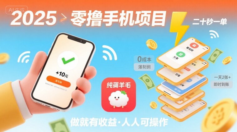 2025年零撸手机项目，二十秒一单，纯薅羊毛 一天2张+做就有|云雀资源分享