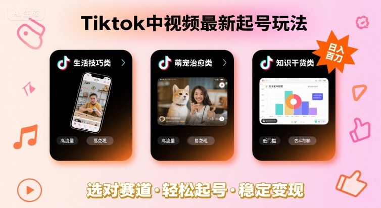 Tiktok中视频最新起号玩法，想要日入百刀，做好这几个赛道就可以了|云雀资源分享