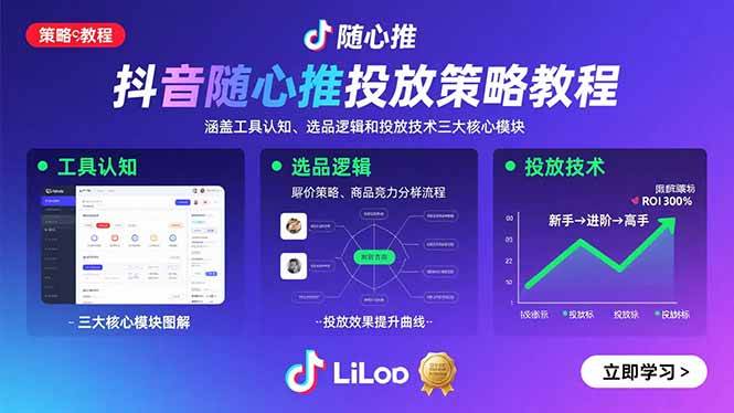 图片[1]-抖音随心推投放策略教程：涵盖工具认知、选品逻辑和投放技术三大核心模块