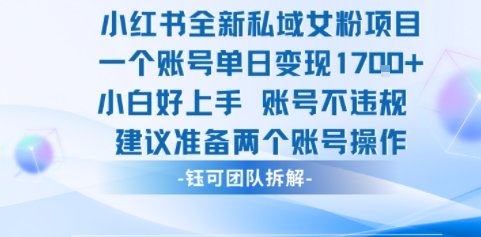 小红书全新私域女粉项目 单日变现1k+ 小白好上手账号不违规|云雀资源分享