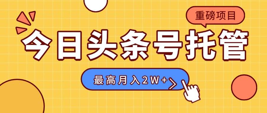 【头条号托管 】我提供视频，你发布，每天操作5分钟，最高躺赚1W+|云雀资源分享