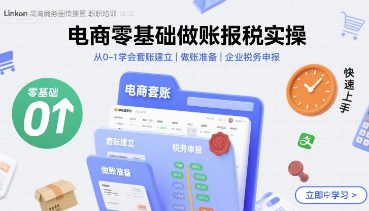 电商零基础做账报税实操快速上手，从0-1学会套账建立，做账准备，企业税务申报|云雀资源分享