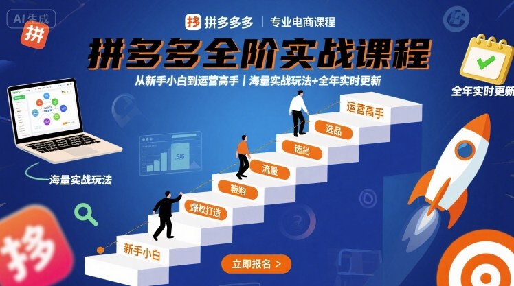 拼多多全阶实战课程，从新手小白到运营高手，海量实战玩法+全年实时更新【2025年9月更新】|云雀资源分享
