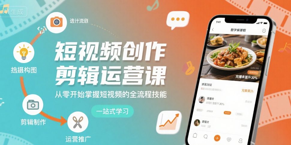 短视频创作剪辑运营课，从零开始掌握短视频的全流程技能|云雀资源分享