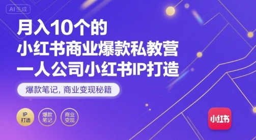 月入10个的小红书商业爆款私教营，一人公司小红书IP打造，爆款笔记，商业变现秘籍|云雀资源分享