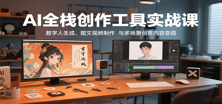 AI全栈创作工具实战课：数字人生成、图文视频制作与多场景创意内容变现|云雀资源分享