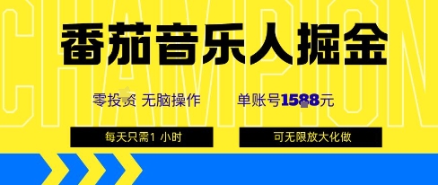 番茄音乐人掘金，单账号最高可撸1k+，可无限矩阵去做，零投入|云雀资源分享