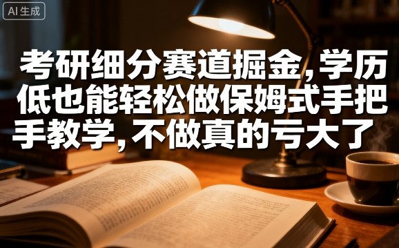 考研细分赛道掘金，日入1k+，学历低也能轻松做保姆式手把手教学，不做真的亏大了【揭秘】|云雀资源分享