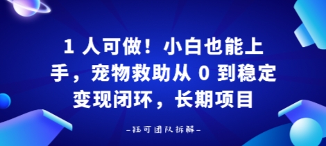 1人可做！小白也能上手，宠物救助从 0 到稳定变现闭环，长期项目|云雀资源分享