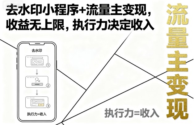 去水印小程序+流量主变现，收益无上限，执行力决定收入|云雀资源分享