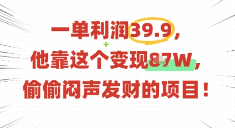 一单利润39.9，有人靠这个变现几十个，偷偷闷声发财的项目|云雀资源分享