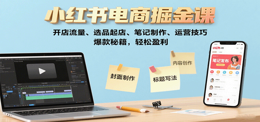 小红书电商掘金课：开店流量、选品起店、笔记制作、运营技巧，爆款秘籍，轻松盈利|云雀资源分享