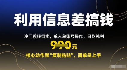 利用信息差搞钱：冷门教程倒卖，单人单账号操作，日均纯利多张，核心动作就“复制粘贴”，简单易上手|云雀资源分享