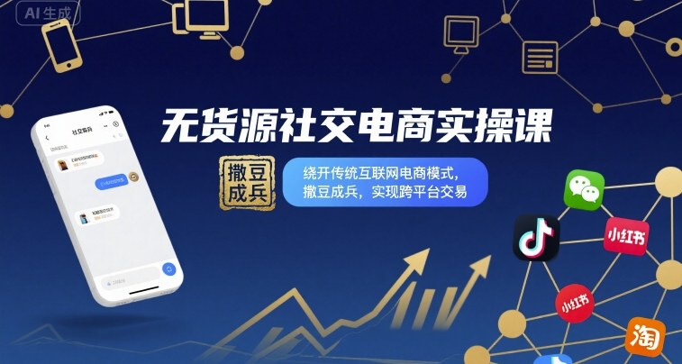 无货源社交电商实操课，绕开传统互联网电商模式，撒豆成兵，实现跨平台交易|云雀资源分享
