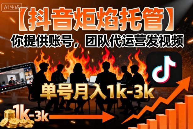 【抖音炬焰托管】你提供账号，团队代运营发视频，单号月入1k+【揭秘】|云雀资源分享