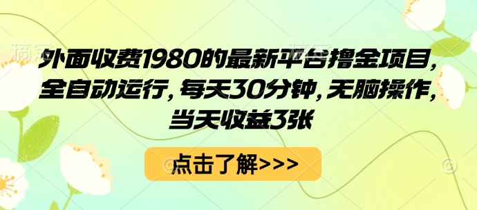 外面收费1980的最新平台撸金项目，全自动运行，每天30分钟，无脑操作，当天收益3张【揭秘】|云雀资源分享