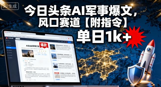 今日头条AI军事爆文，单日1k+，风口赛道【附指令】|云雀资源分享