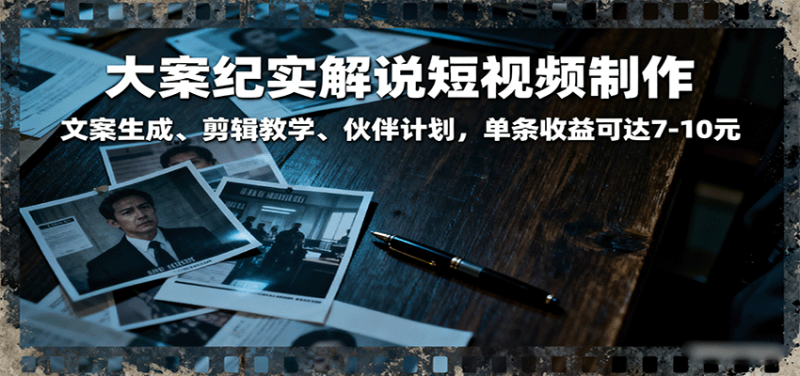 大案纪实解说短视频制作,文案生成、剪辑教学、伙伴计划,单条收益可达7-10元|云雀资源分享