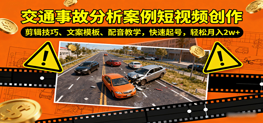 交通事故分析案例短视频创作，剪辑技巧、文案模板、配音教学，快速起号，轻松月入2w+|云雀资源分享