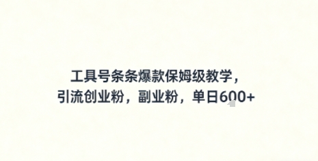 工具号条条爆款保姆级教学，引流创业粉，副业粉，单日6张|云雀资源分享