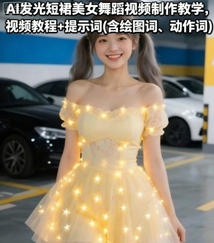 AI发光短裙美女舞蹈视频制作教学，视频教程+提示词(含绘图词、动作词)|云雀资源分享