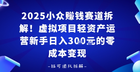 2025小众挣钱赛道拆解！虚拟项目轻资产运营新手日入3张的零成本变现|云雀资源分享