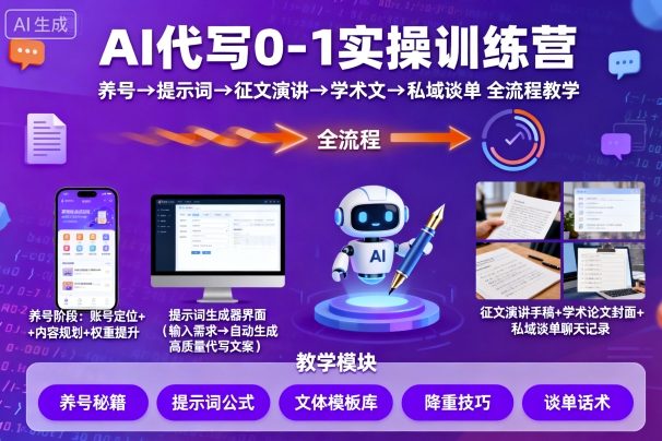 AI代写0-1实操训练营，从养号、提示词、征文演讲、学术文，到私域谈单的全流程教学|云雀资源分享