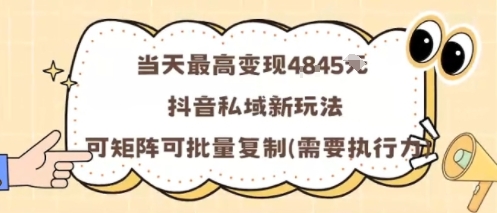 当天最高变现1k+，抖音私域新玩法，可矩阵可批量复制|云雀资源分享